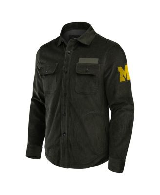 Men's Olive Michigan Wolverines Corduroy Full-Button Shacket