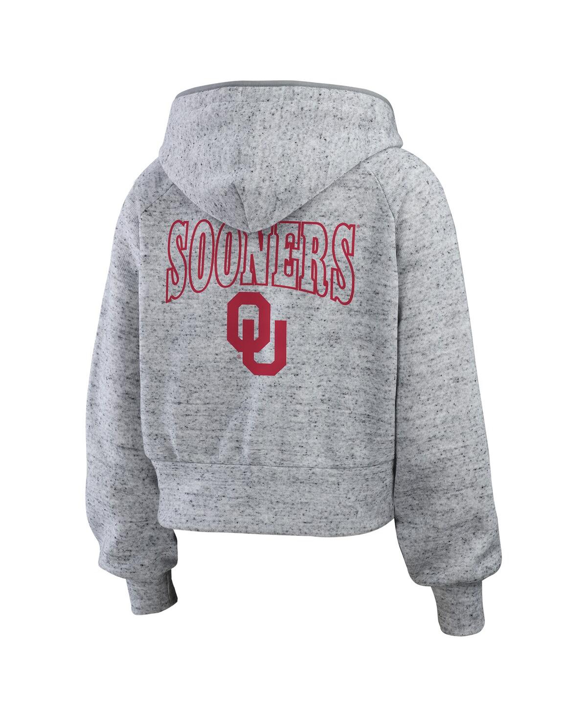 Wear By Erin Andrews Women's Heather Gray Oklahoma Sooners Wear Speckle Double-hit Raglan Full-zip Hoodie In Gray