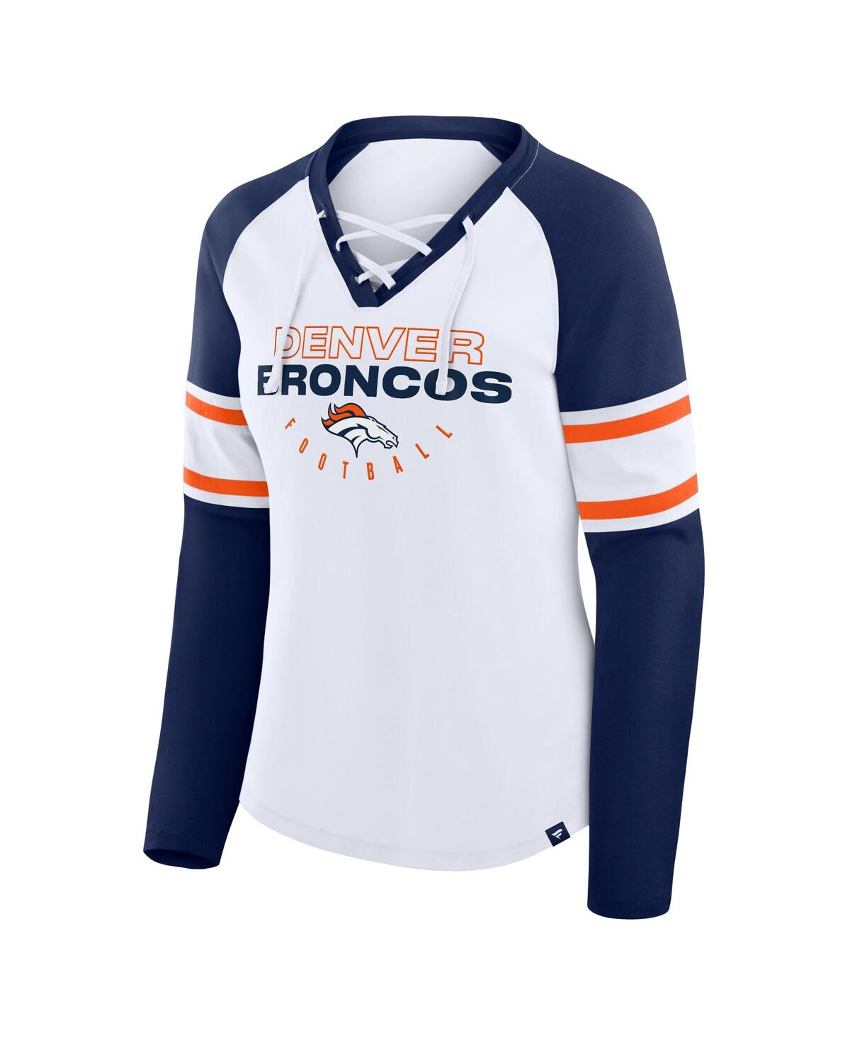 Fanatics Women's White/navy Denver Broncos Redzone Blitz Package Raglan Lace-up V-neck Long Sleeve T-shirt In Multi