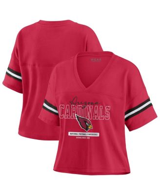 WEAR by Erin Andrews - Women's Cardinal Arizona Cardinals Color Block Boxy Modest Crop V-Neck T-Shirt