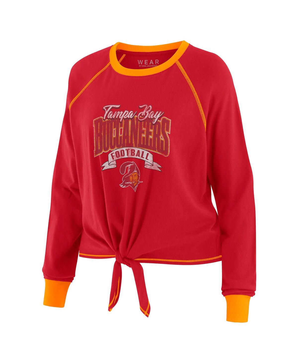 Wear By Erin Andrews Red/orange Tampa Bay Buccaneers Plus Size Tie-front Long Sleeve Top In Red