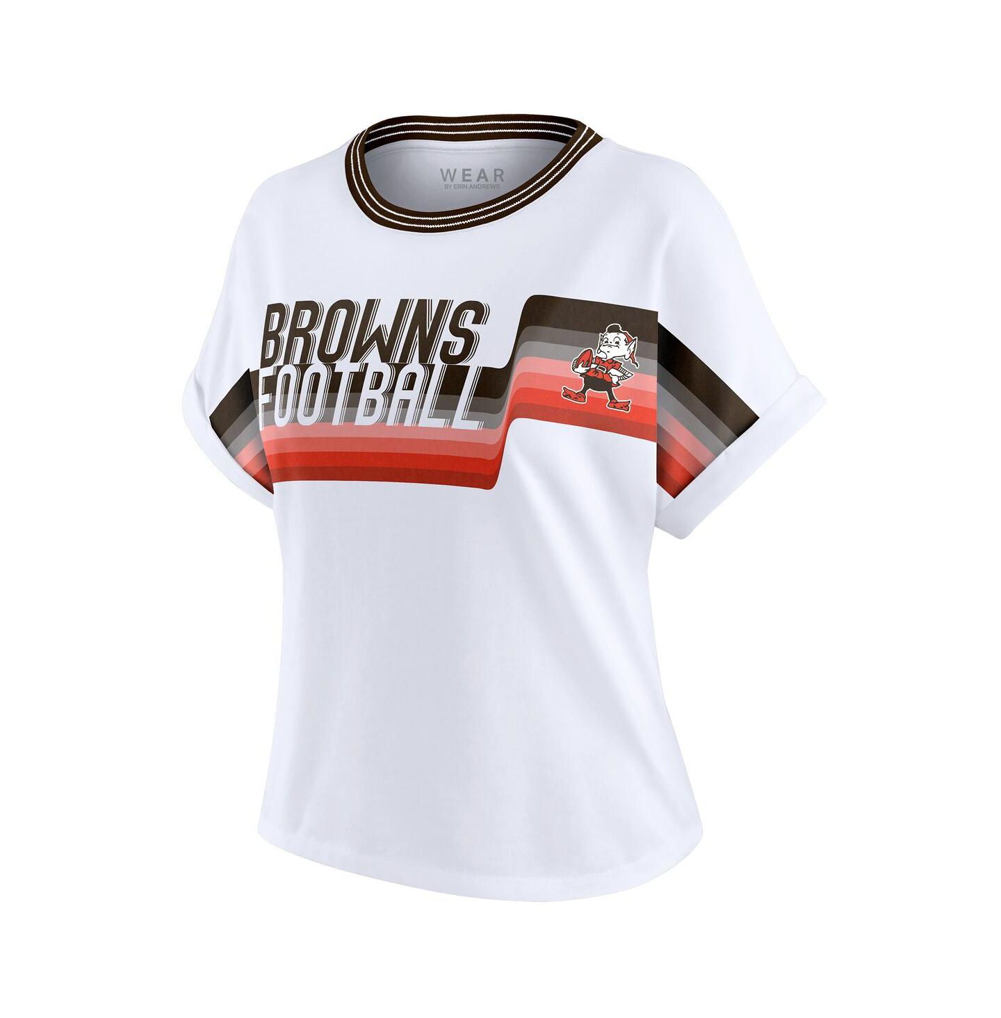 Женская футболка WEAR by Erin Andrews White Cleveland Browns Cropped Center Stripe Dolman — фото 3