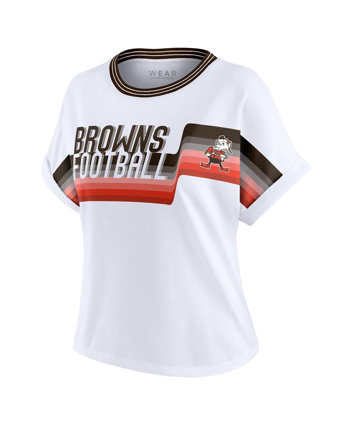 Wear By Erin Andrews White Cleveland Browns Cropped Center Stripe Dolman T-shirt In White