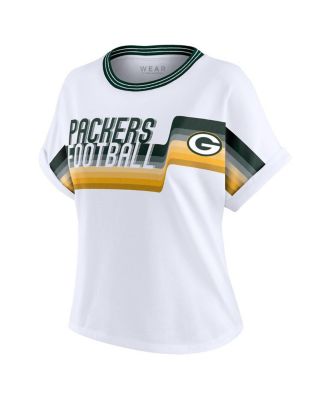 Women's White Green Bay Packers Cropped Center Stripe Dolman T-Shirt