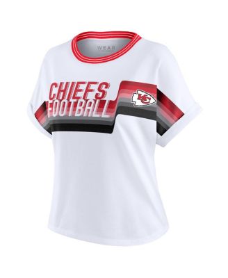 Women's White Kansas City Chiefs Cropped Center Stripe Dolman T-Shirt