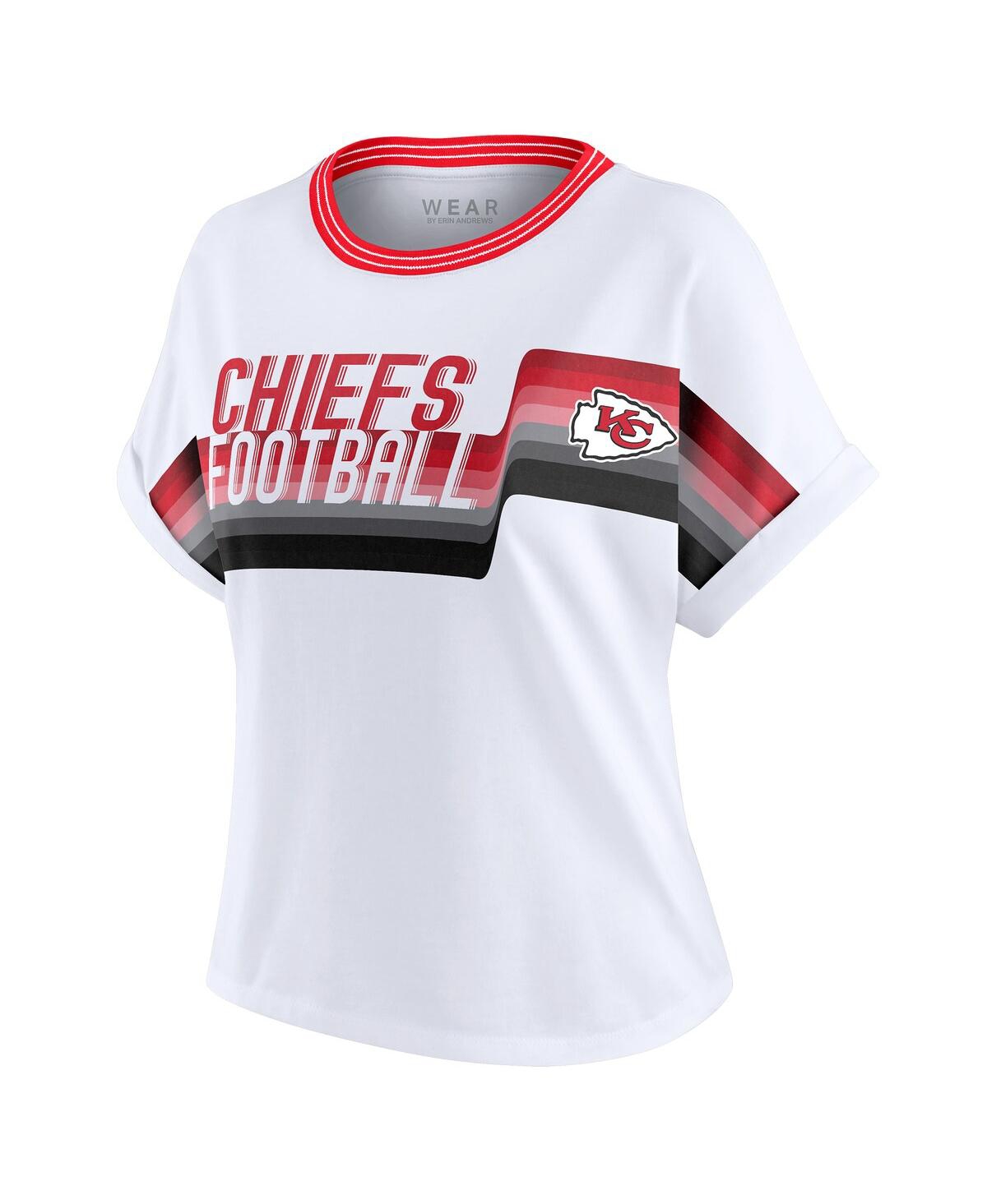 Wear By Erin Andrews White Kansas City Chiefs Cropped Center Stripe Dolman T-shirt In Gray