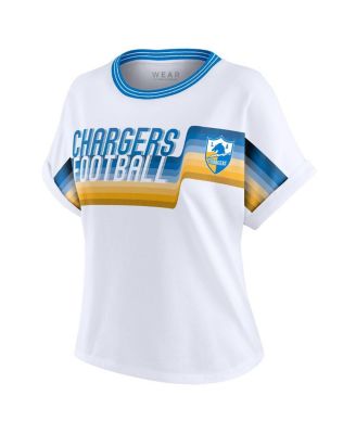 Women's White Los Angeles Chargers Cropped Center Stripe Dolman T-Shirt