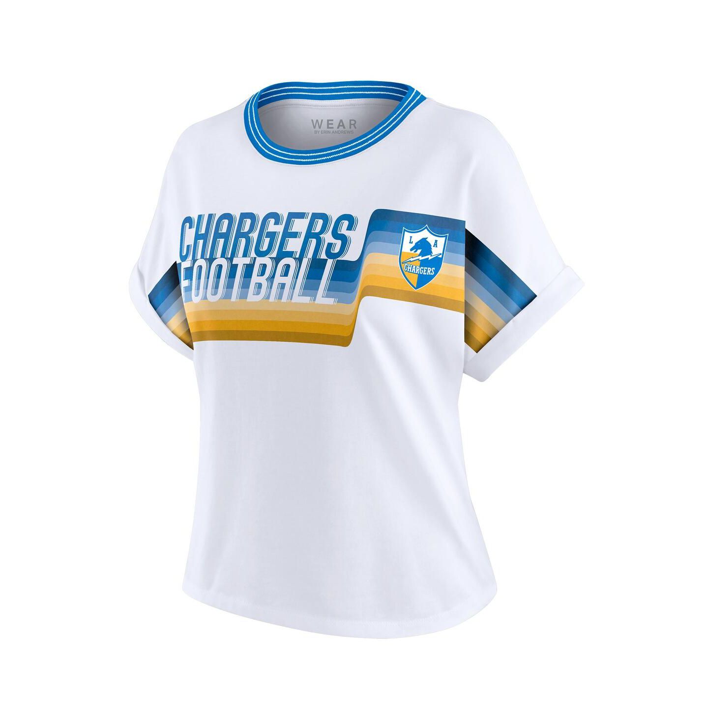 Женская футболка WEAR by Erin Andrews White Los Angeles Chargers Cropped Center Stripe Dolman — фото 2