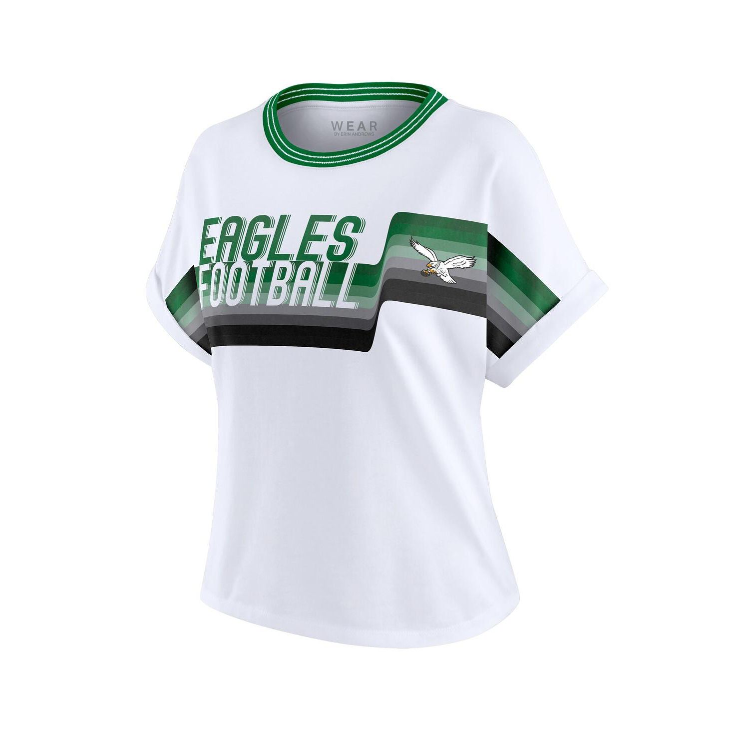 Women's White Philadelphia Eagles Cropped Center Stripe Dolman T-Shirt