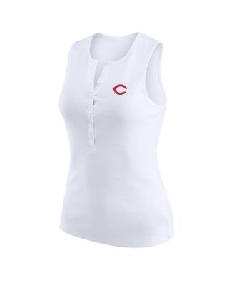 Women's White Cincinnati Reds Rib-Knit Henley Tank Top