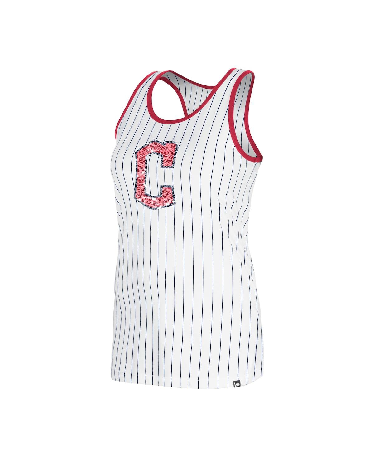 New Era Women's White Cleveland Guardians Gameday Pinstripe Tank Top In White