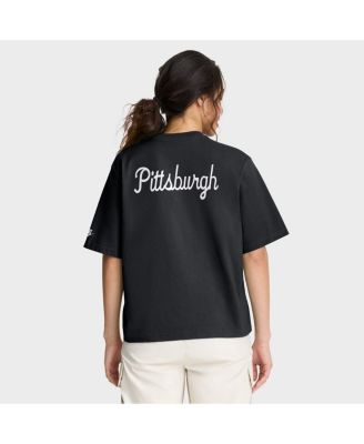 Women's Black Pittsburgh Steelers Rewind Pocket Boxy T-Shirt