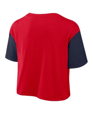 Women's Red/Navy Arizona Wildcats Color Block Script Performance Cropped T-Shirt