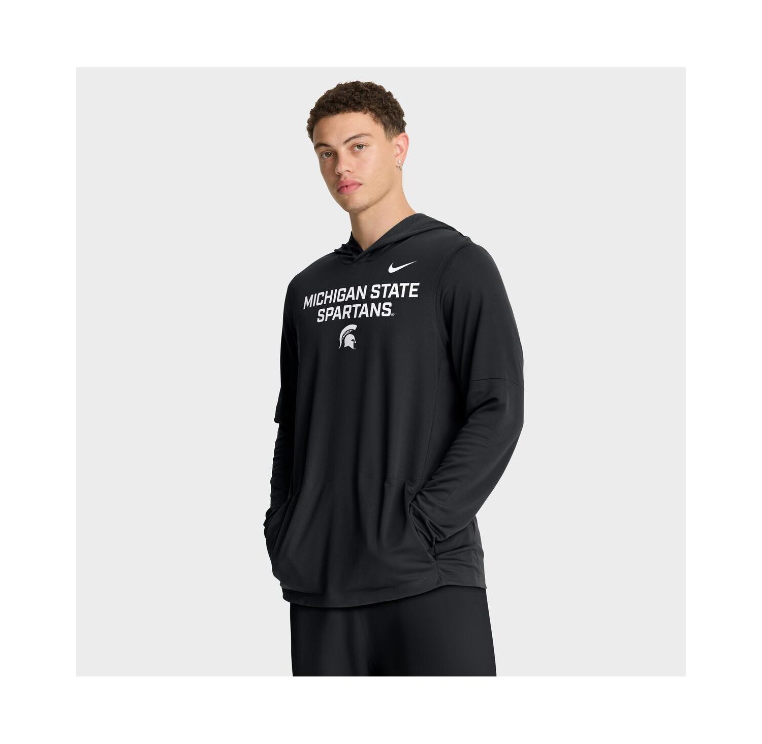 Men's Black Michigan State Spartans 2025 Sideline Performance Long Sleeve Hoodie T-Shirt