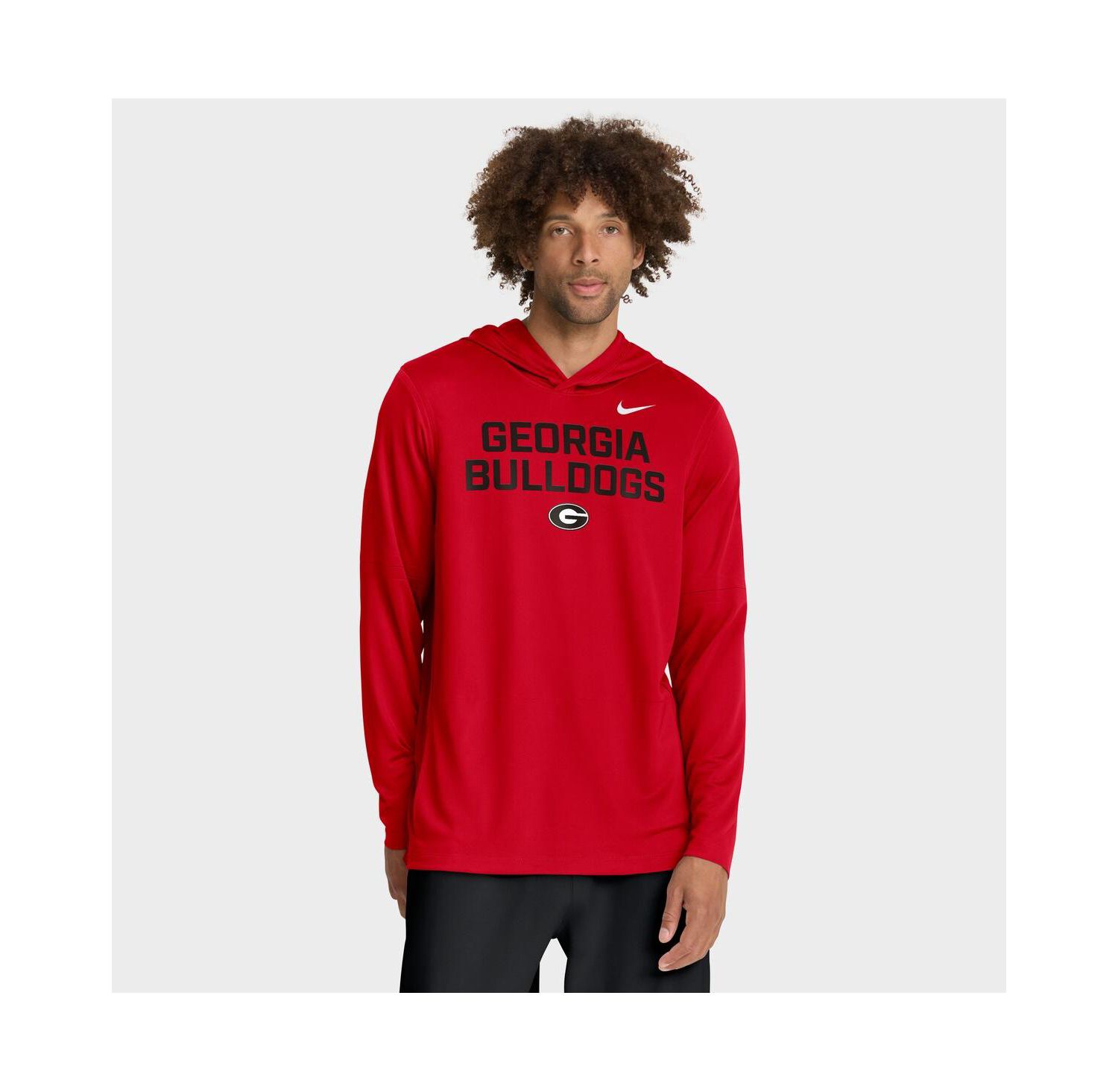 Men's Red Georgia Bulldogs 2025 Sideline Performance Long Sleeve Hoodie T-Shirt