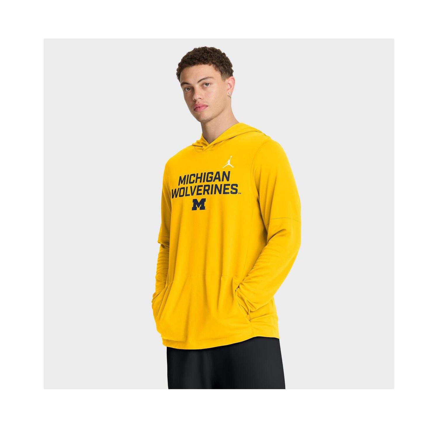 Men's Maize Michigan Wolverines 2025 Sideline Performance Long Sleeve Hoodie T-Shirt