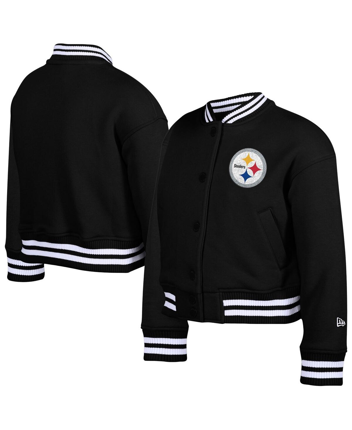 New Era Big Boys And Girls Black Pittsburgh Steelers Chenille Applique Fleece Full-snap Jacket In Multi