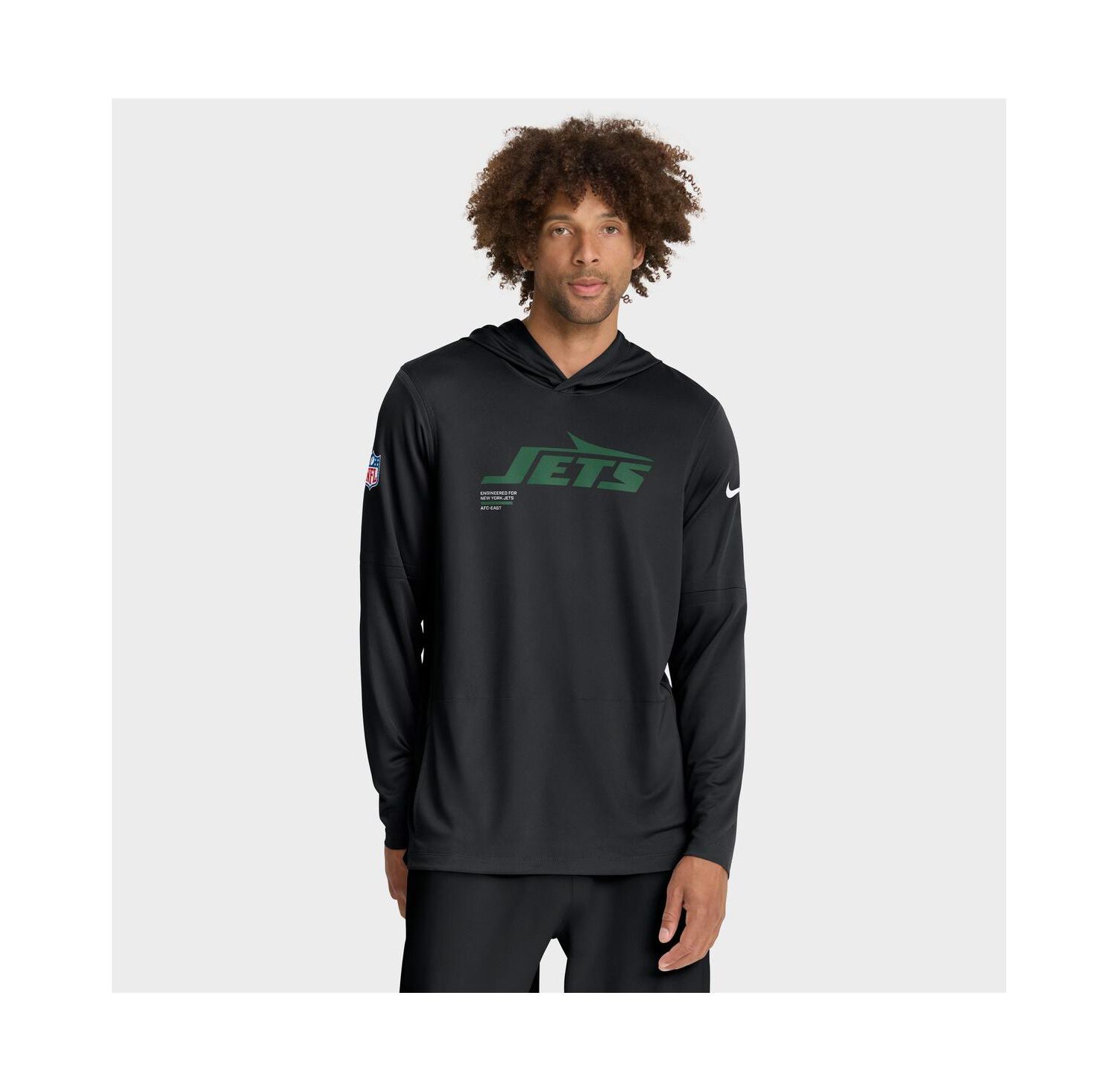 Men's Black New York Jets Sideline Pure Fury Performance Long Sleeve Hoodie T-Shirt