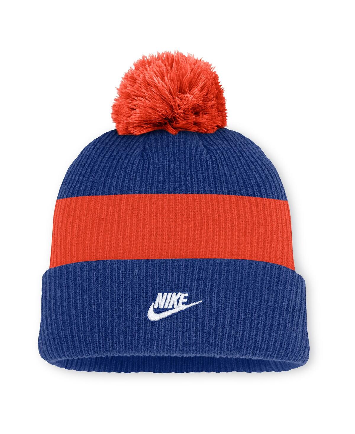 Nike Men's Royal/orange New York Mets Cooperstown Collection Peak Standard Cuffed Pom With Knit Hat In Blue