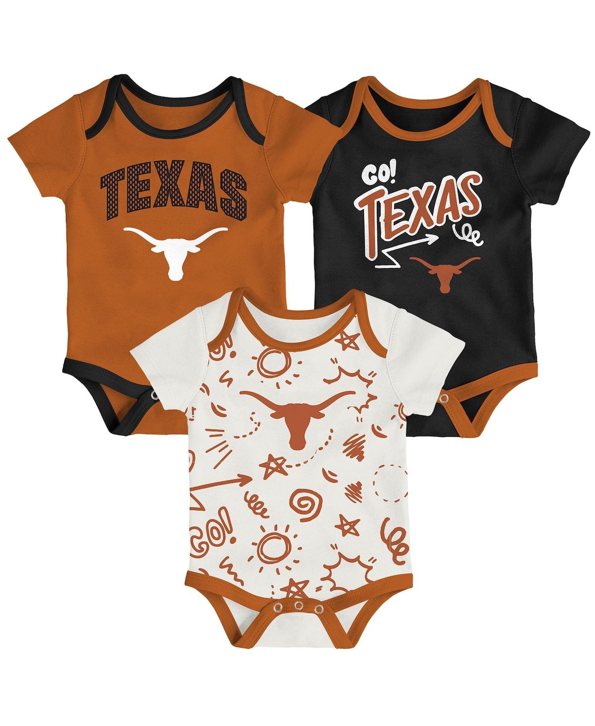 Outerstuff Baby Boys And Girls  Texas Longhorns All Day Play 3-piece Bodysuit Set In Multi