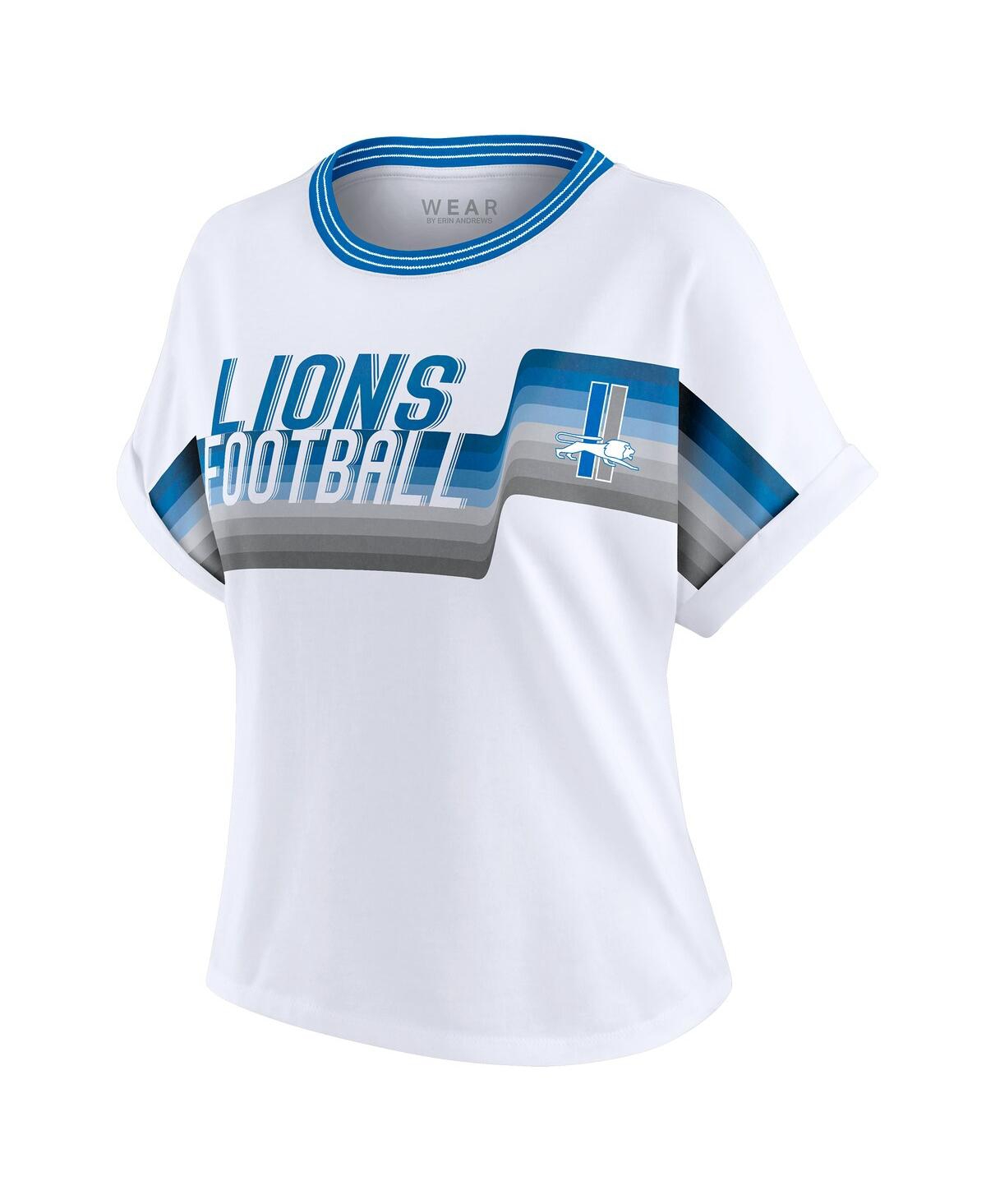 Wear By Erin Andrews White Detroit Lions Cropped Center Stripe Dolman T-shirt In White
