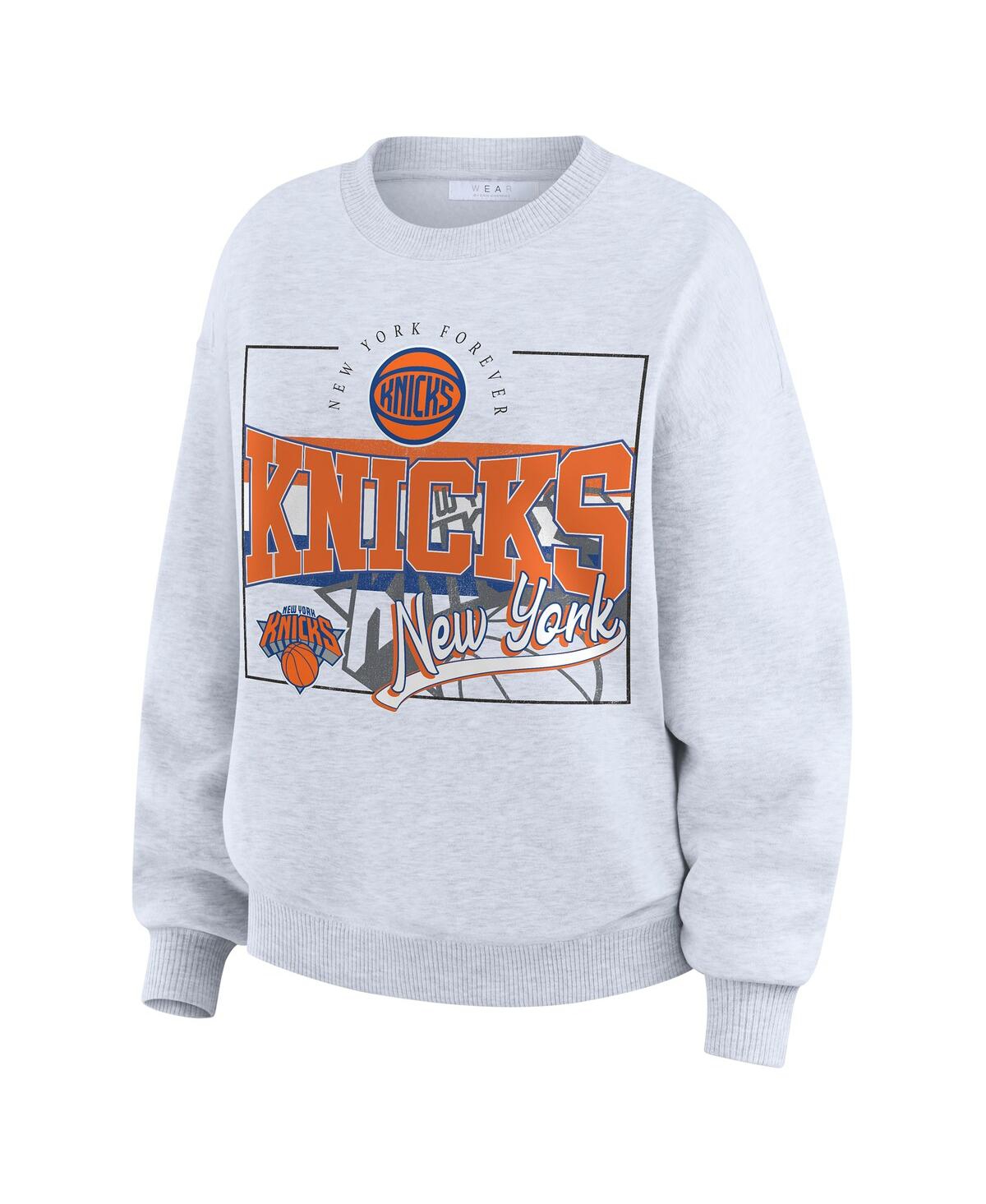 Wear By Erin Andrews Heather Gray New York Knicks Crew Neck Sweatshirt In Gray