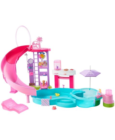 Детский игровой набор Barbie Dream Pool Playset with Slide and Bubbling Hot Tub, 20+ Accessories, Ages 3+