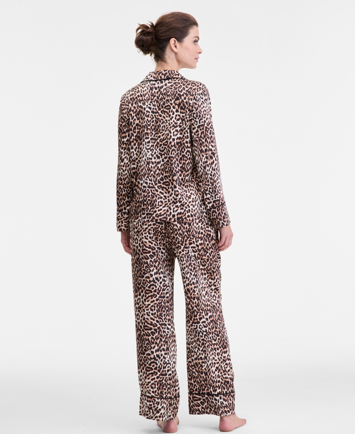 Inc International Concepts Women's Printed Satin Long Pajama Set, Macy's Exclusive In Brown