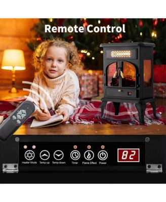 Freestanding Portable Electric Fireplace Heater w/ Remote, Dark Black