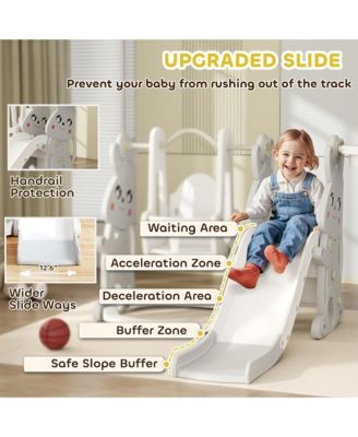 4 in 1 Toddler Slide and Swing Set w/ Climber, Basketball Hoop,