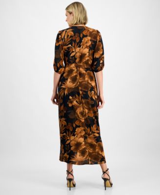 Women's Faux-Wrap Long-Sleeve Maxi Dress