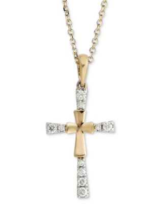 Macy's - Diamond Cross 18" Pendant Necklace (1/10 ct. t.w.) in 14k Gold