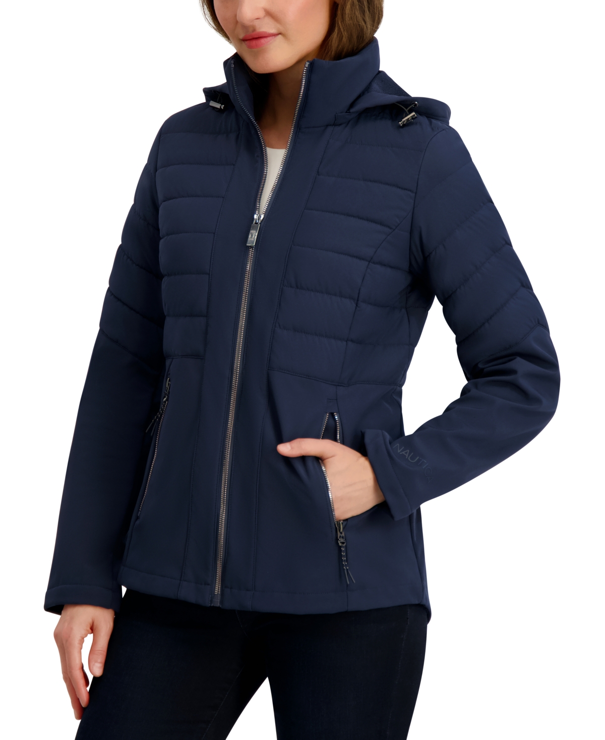 Nautica Women's Fleece-lined Hooded Softshell Coat In Blue