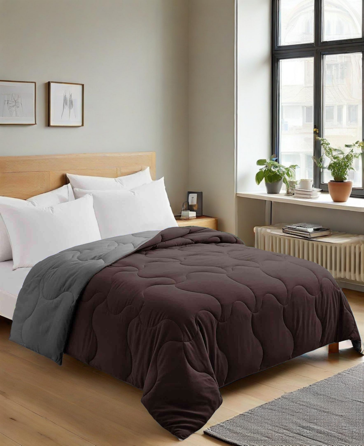 Unikome Lightweight Reversible Quilted Down Alternative Comforter, Twin In Brown