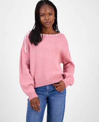 Hooked Up by IOT Juniors' Bow Boat-Neck Sweater - Macy's
