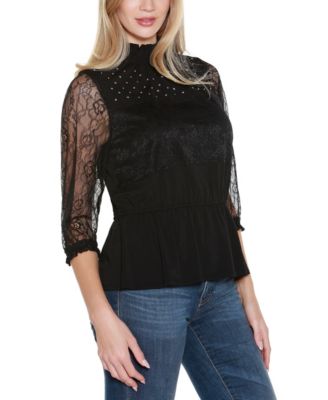 Women's Mixed-Media Embellished Knit Top