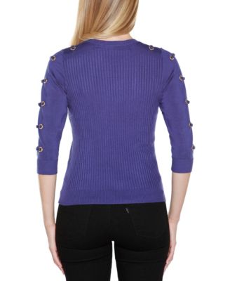 Women's Grommet-Trim Ribbed Sweater