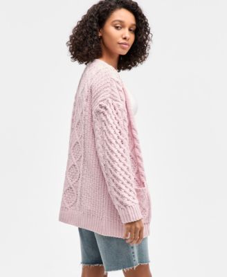 Juniors' Cable-Knit Open Cardigan
