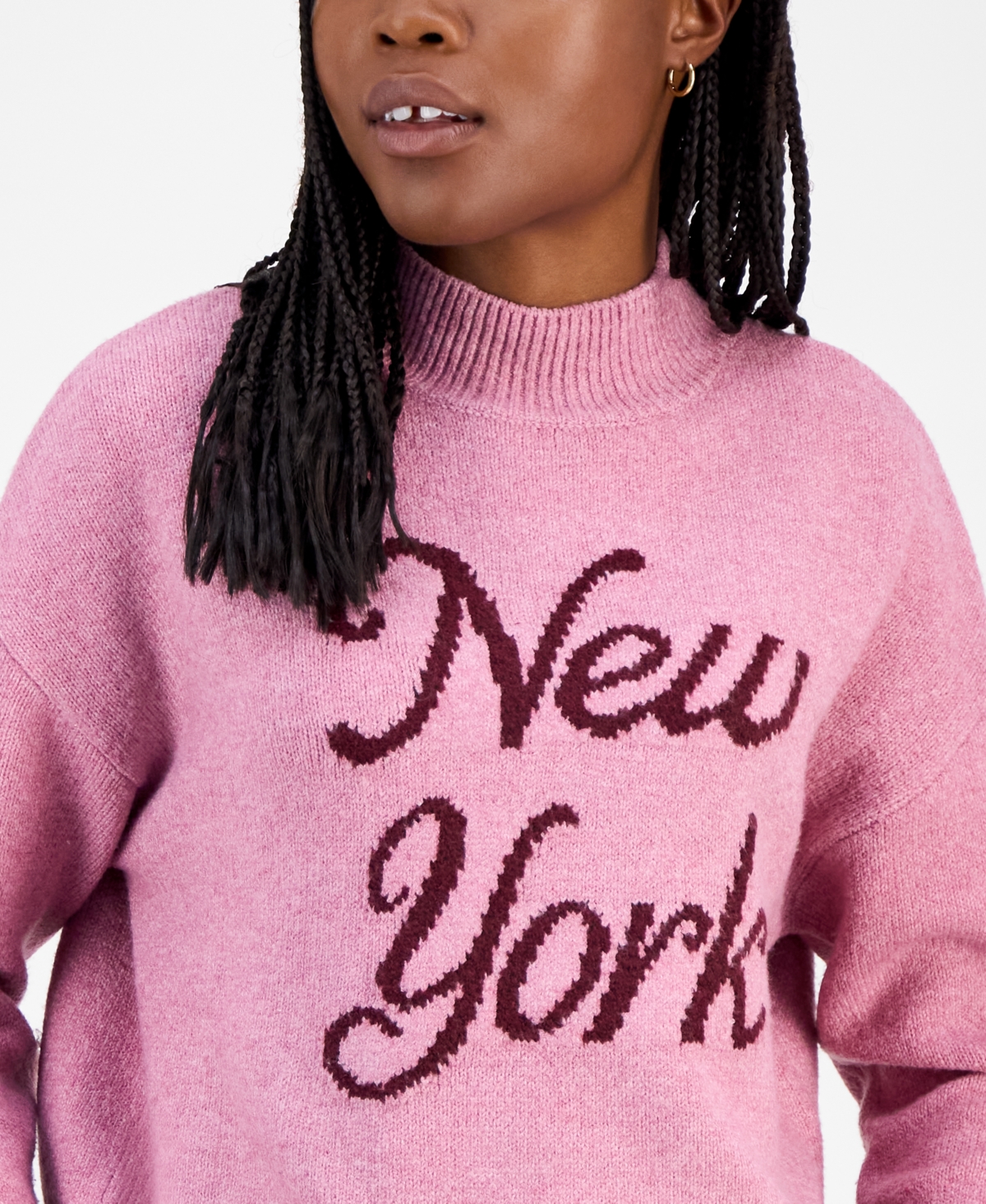 Hooked Up By Iot Juniors' Verbiage Mock Neck Sweater In Pink