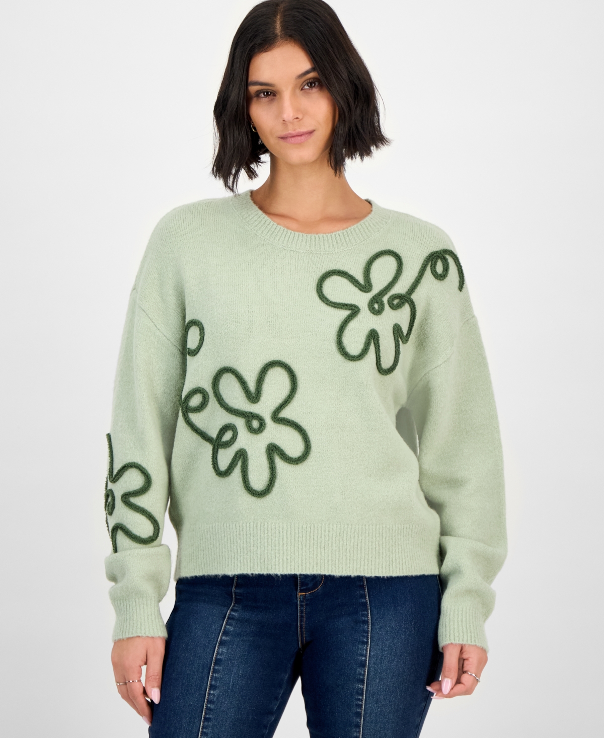 Hooked Up by Iot Juniors' Flower Sweater