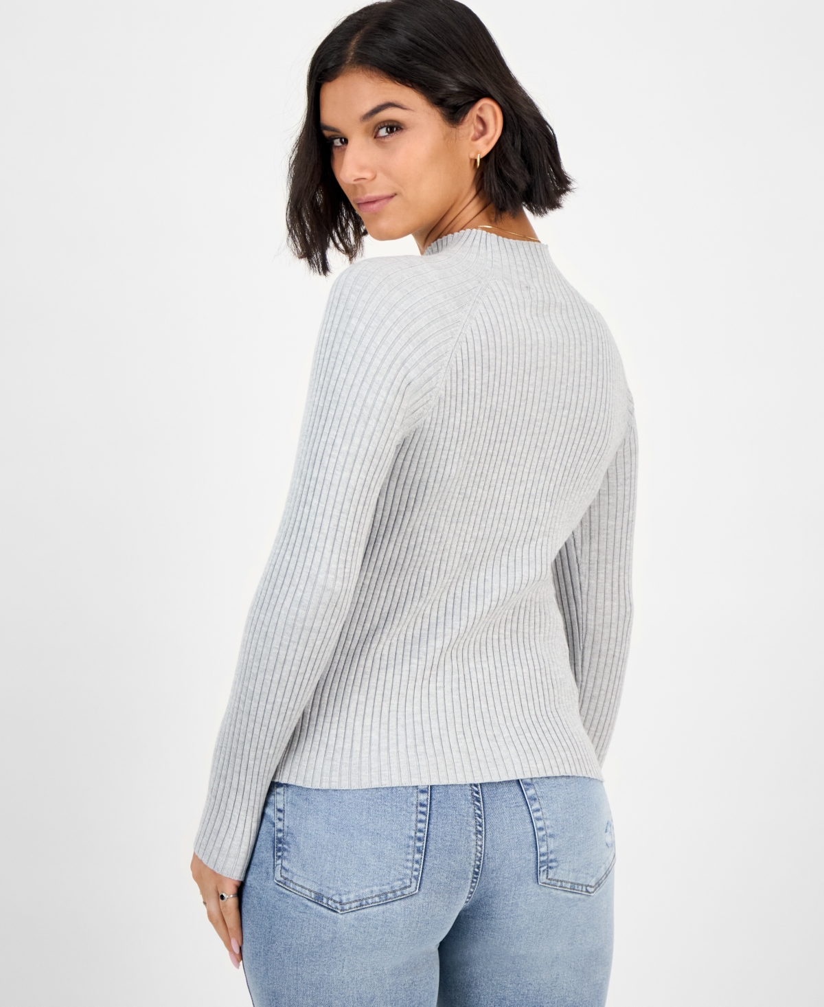 Hooked Up By Iot Juniors' Mock-neck Rib-knit Sweater In Gray