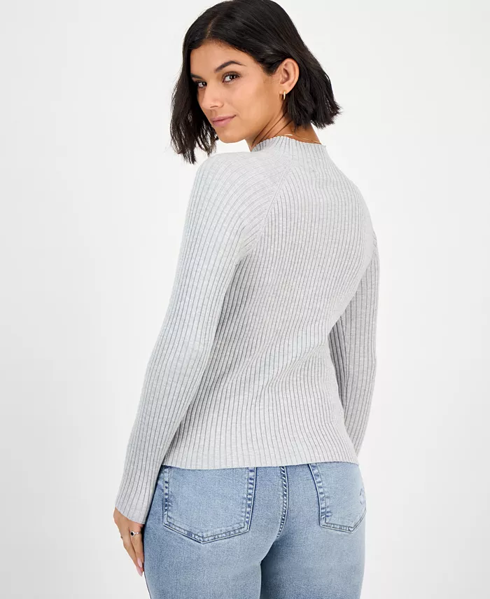Juniors' Mock-Neck Rib-Knit Sweater - thumbnail 2