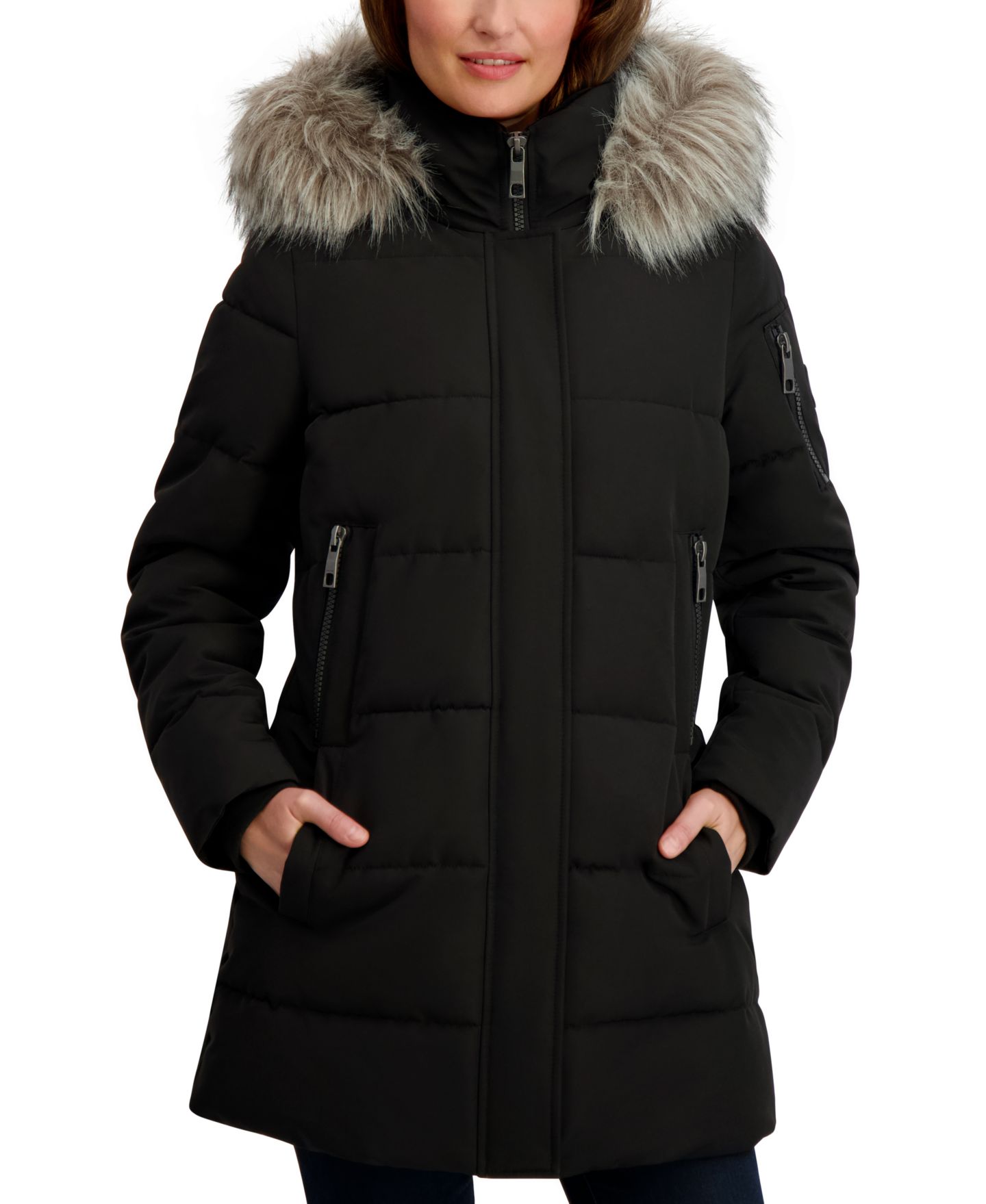 Женская куртка Nautica Faux-Fur-Trim Hooded Puffer, цвет: Чёрный — фото 1