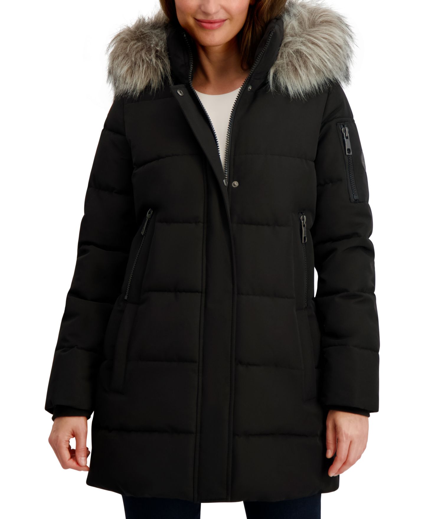 Женская куртка Nautica Faux-Fur-Trim Hooded Puffer, цвет: Чёрный — фото 4