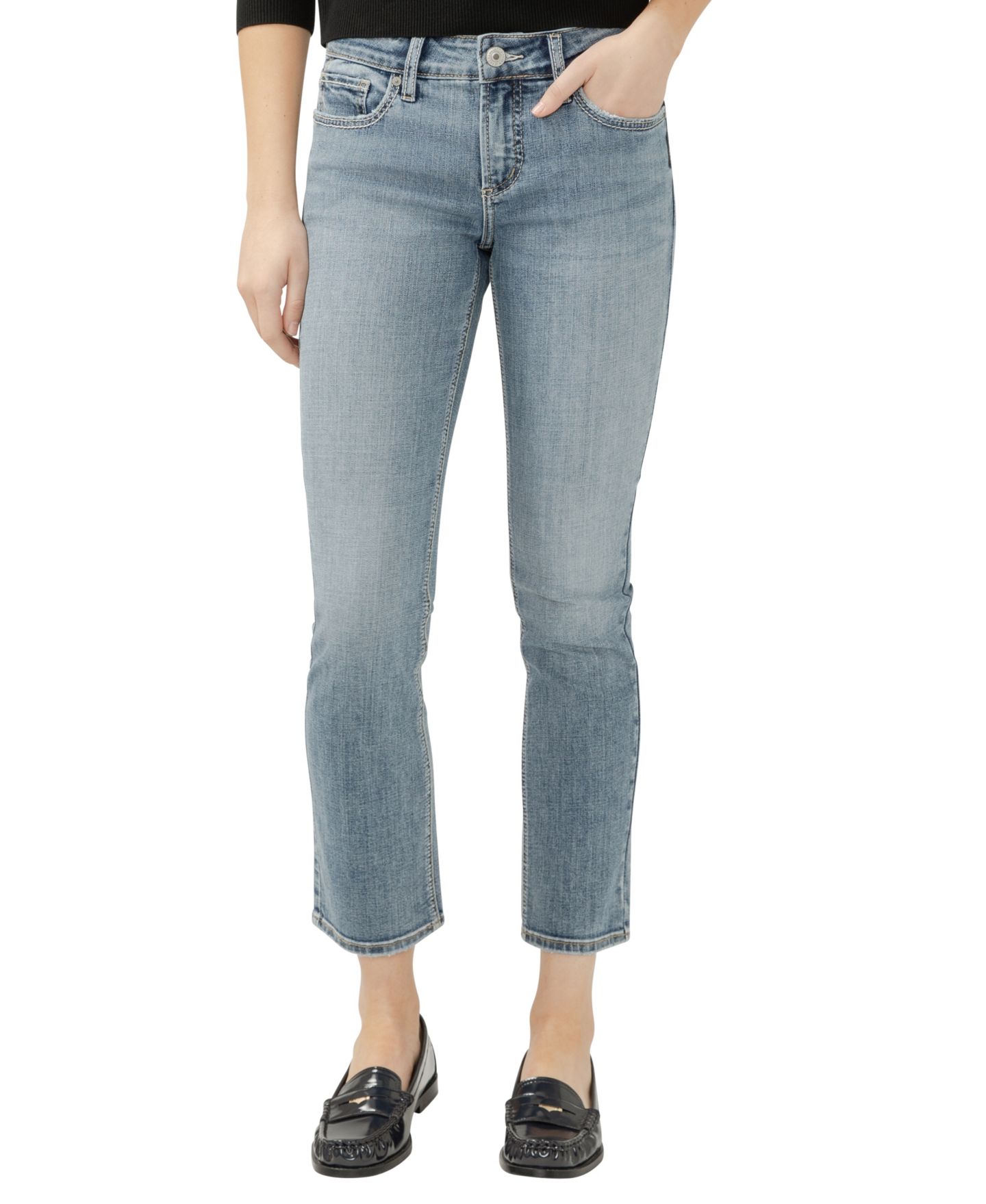 Женские джинсы Silver Jeans Co. Elyse Mid Rise Comfort Fit Straight Leg, цвет: Melville — фото 1
