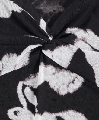 Women's Twist-Neck Printed Mesh Top