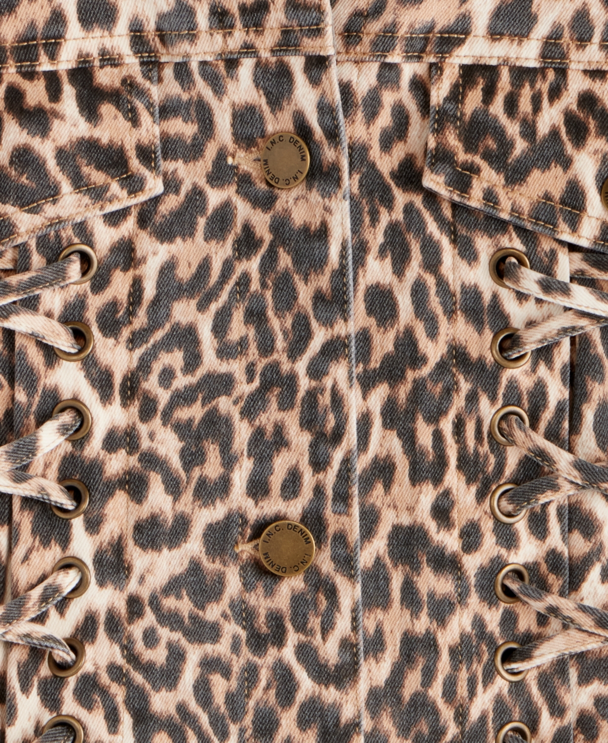 Inc International Concepts Women's Leopard-print Lace-up Denim Jacket, Macy's Exclusive In Animal Print