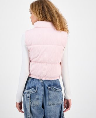 Juniors' Cable-Knit Puffer Vest 