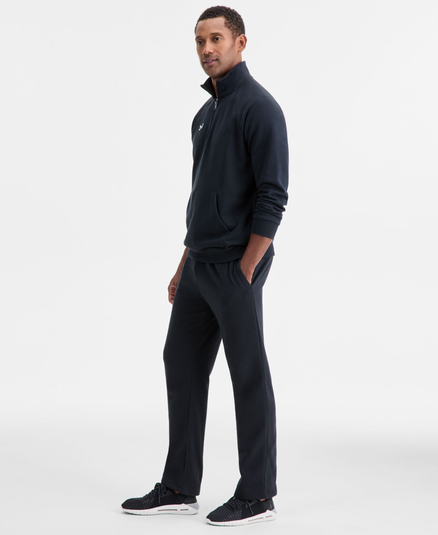 Мужской свитшот Under Armour Rival Fleece Quarter-Zip, цвет: Чёрный / Белый — фото 2