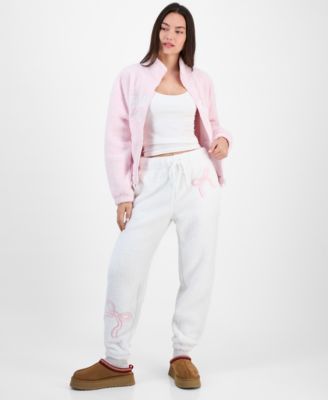 Madden Girl - Juniors' Sherpa Fleece Bow-Trim Jogger Pants